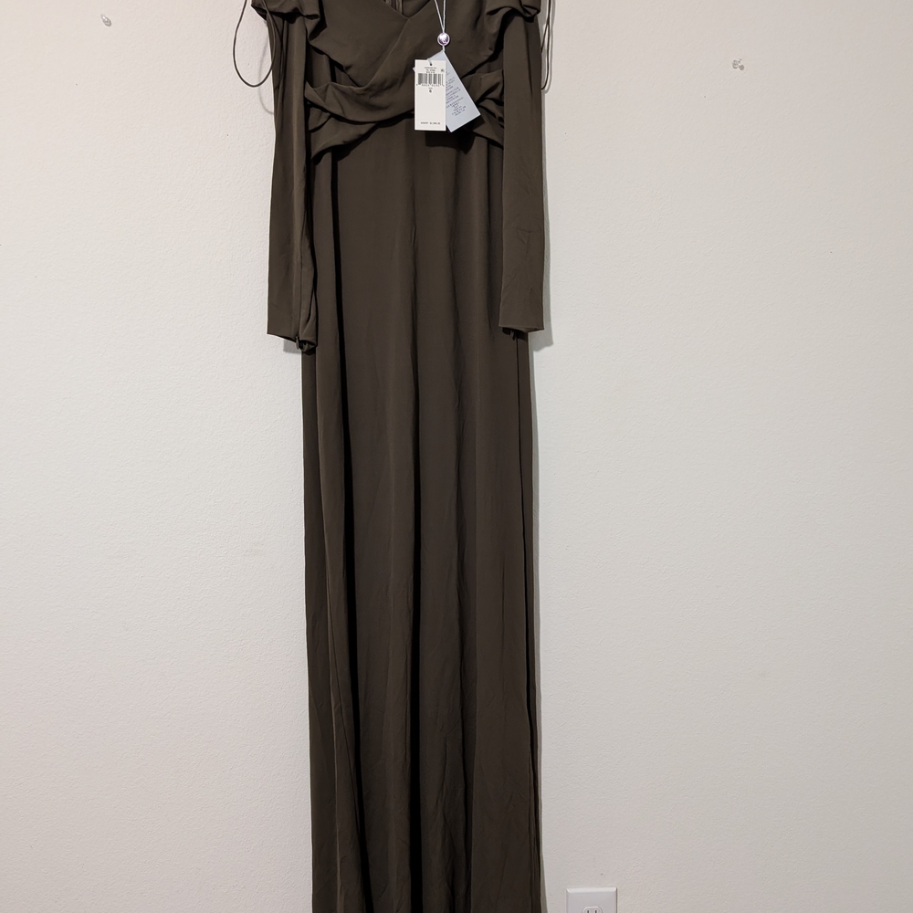 Ralph Lauren Green Long Sleeve Off-Shoulder Gown